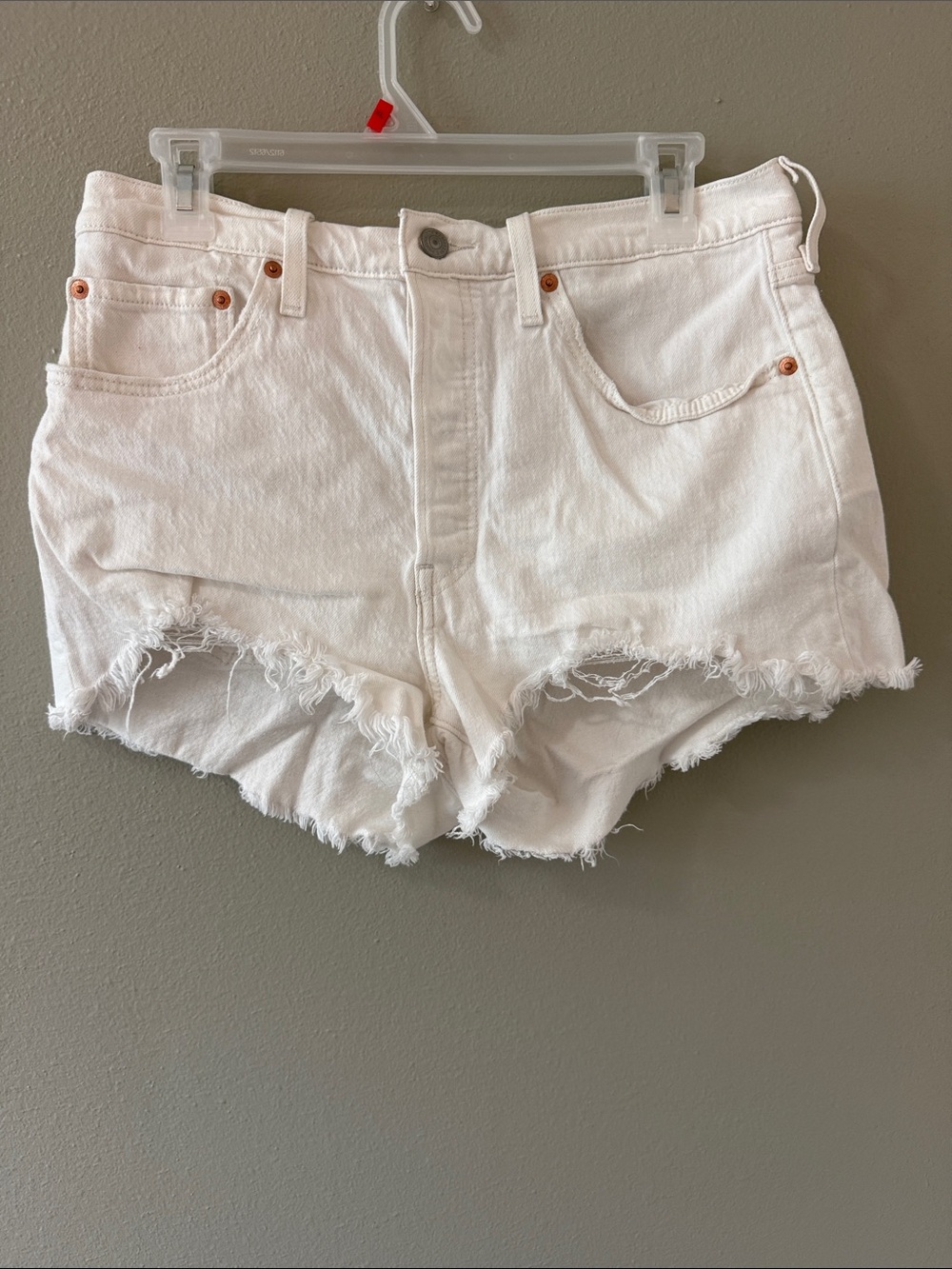 Levi's White Frayed Hem Denim Cutoff Shorts